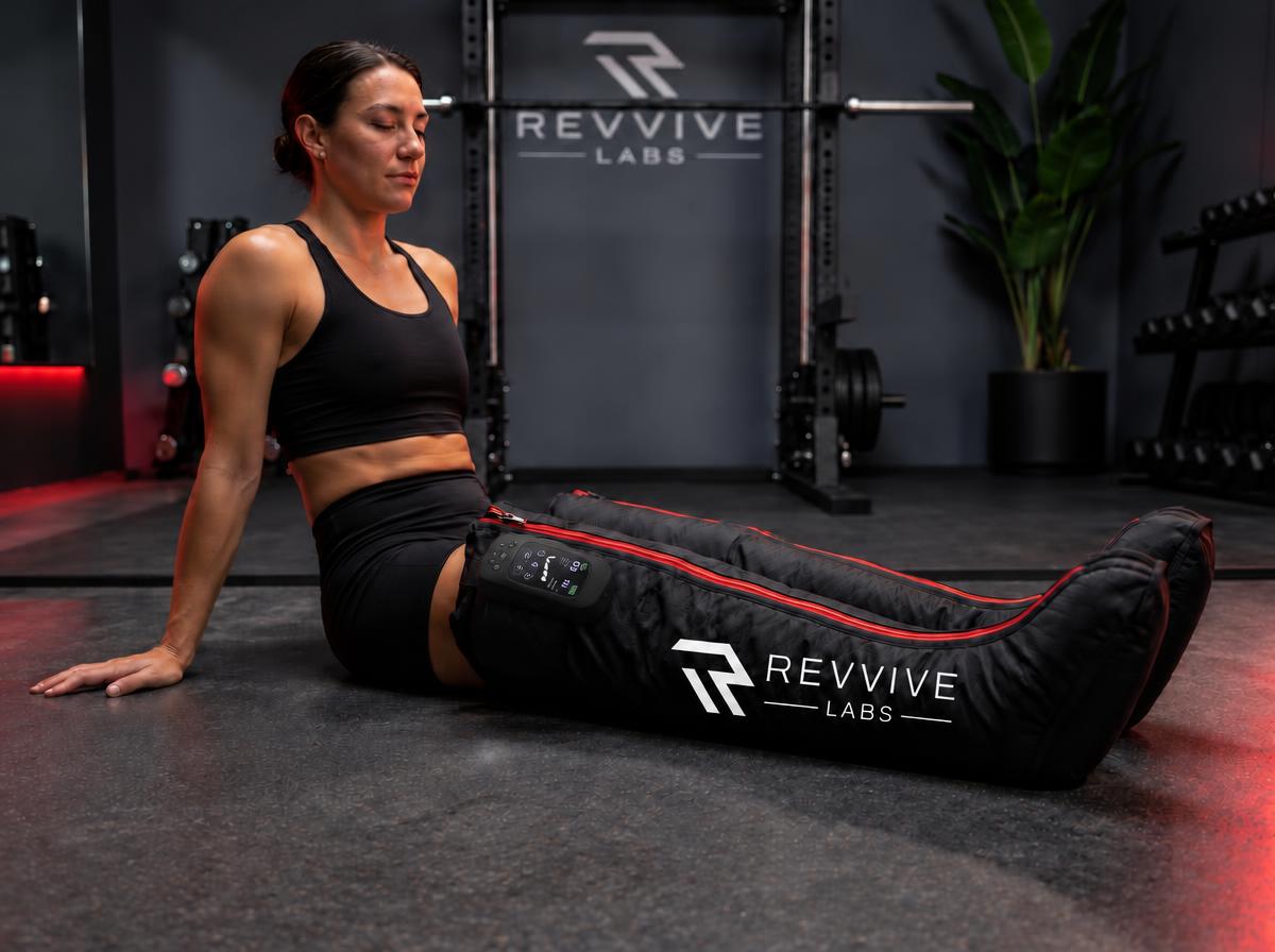 Athlete relaxing in Revvive recovery boots